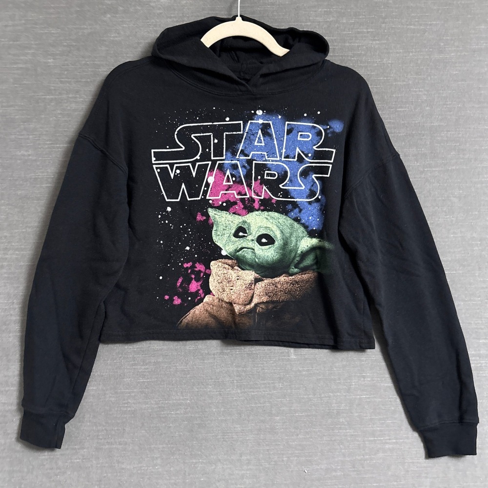Star Wars Hoodie M Black Cropped Grogu Baby Yoda Madalorian Sweatshirt Cotton Bl